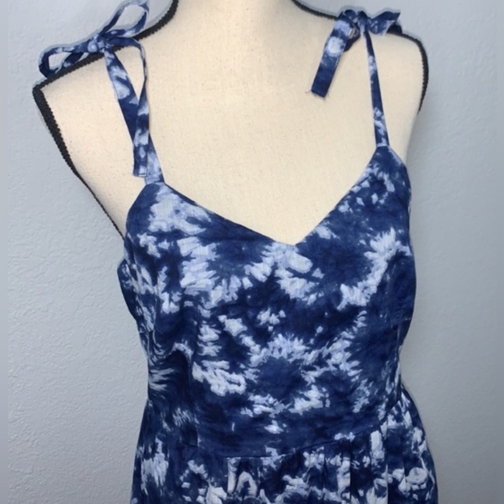 GAP Size 6 Blue Tie Dye Midi Dress- Smocked / Stretch Back, Tie Straps, Lined - Picture 10 of 11